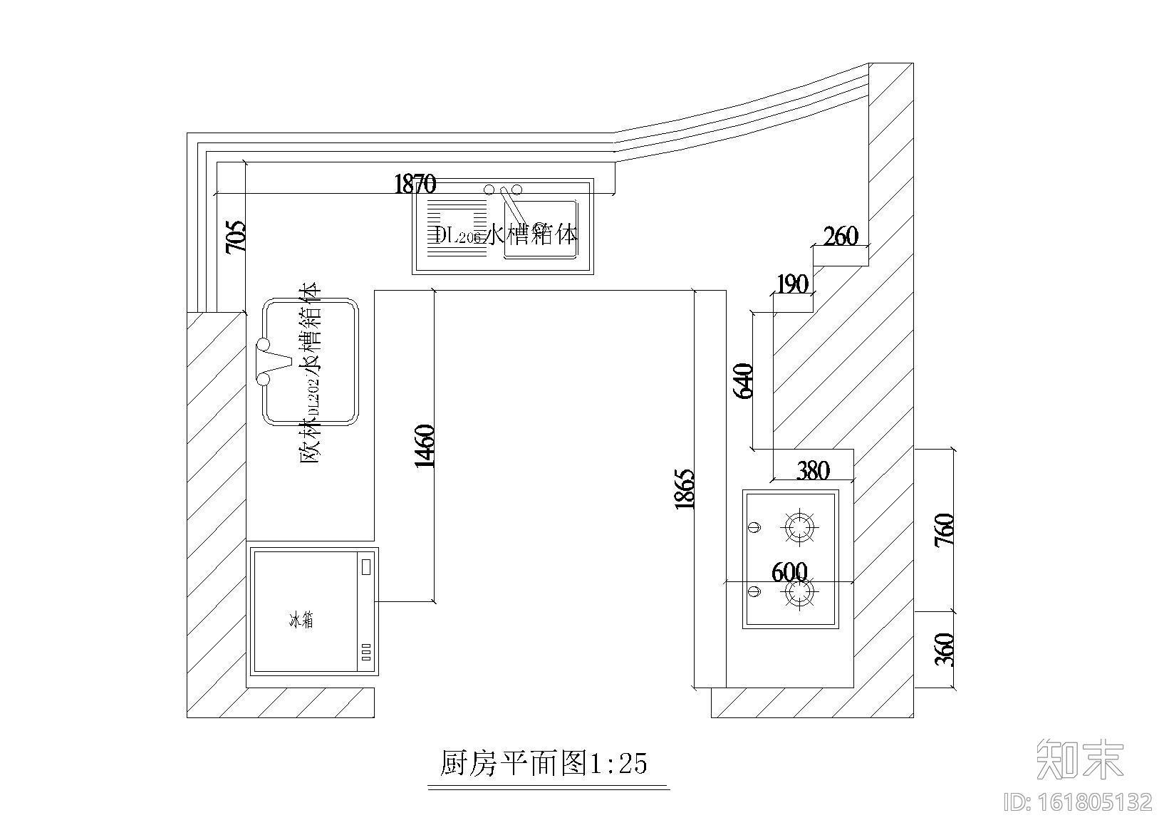 室内厨房橱柜cad施工图下载【ID:161805132】