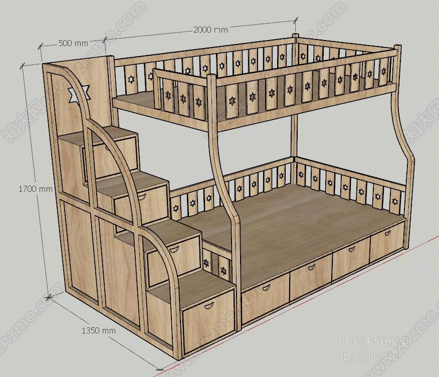 现代风格双层床SU模型下载【ID:550089469】