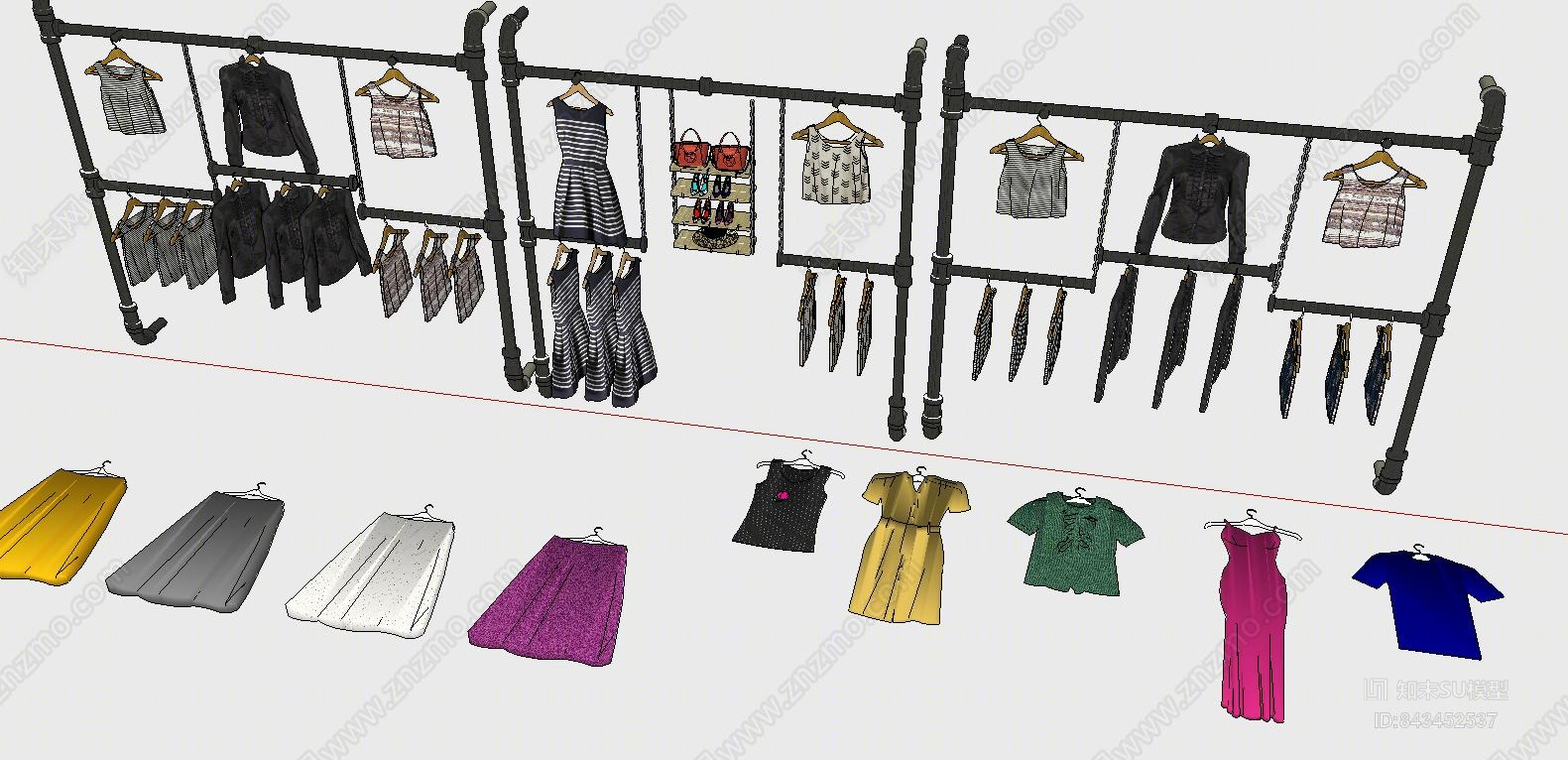 现代展示服装组合SU模型下载【ID:843452537】