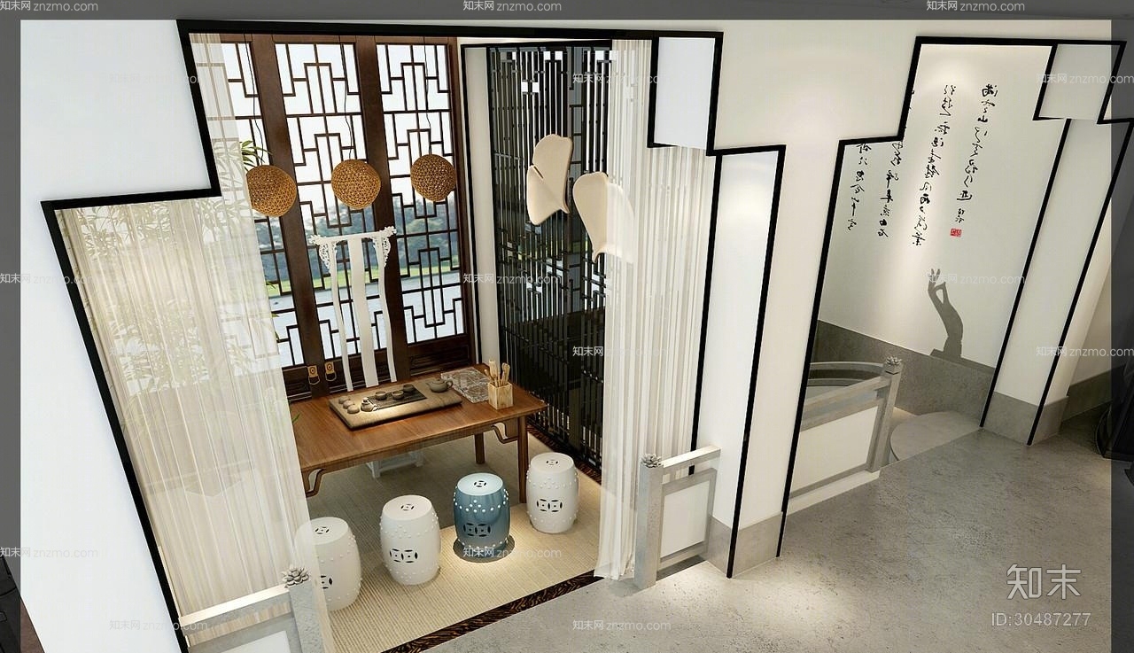 新中式茶室3D模型下载【ID:30487277】