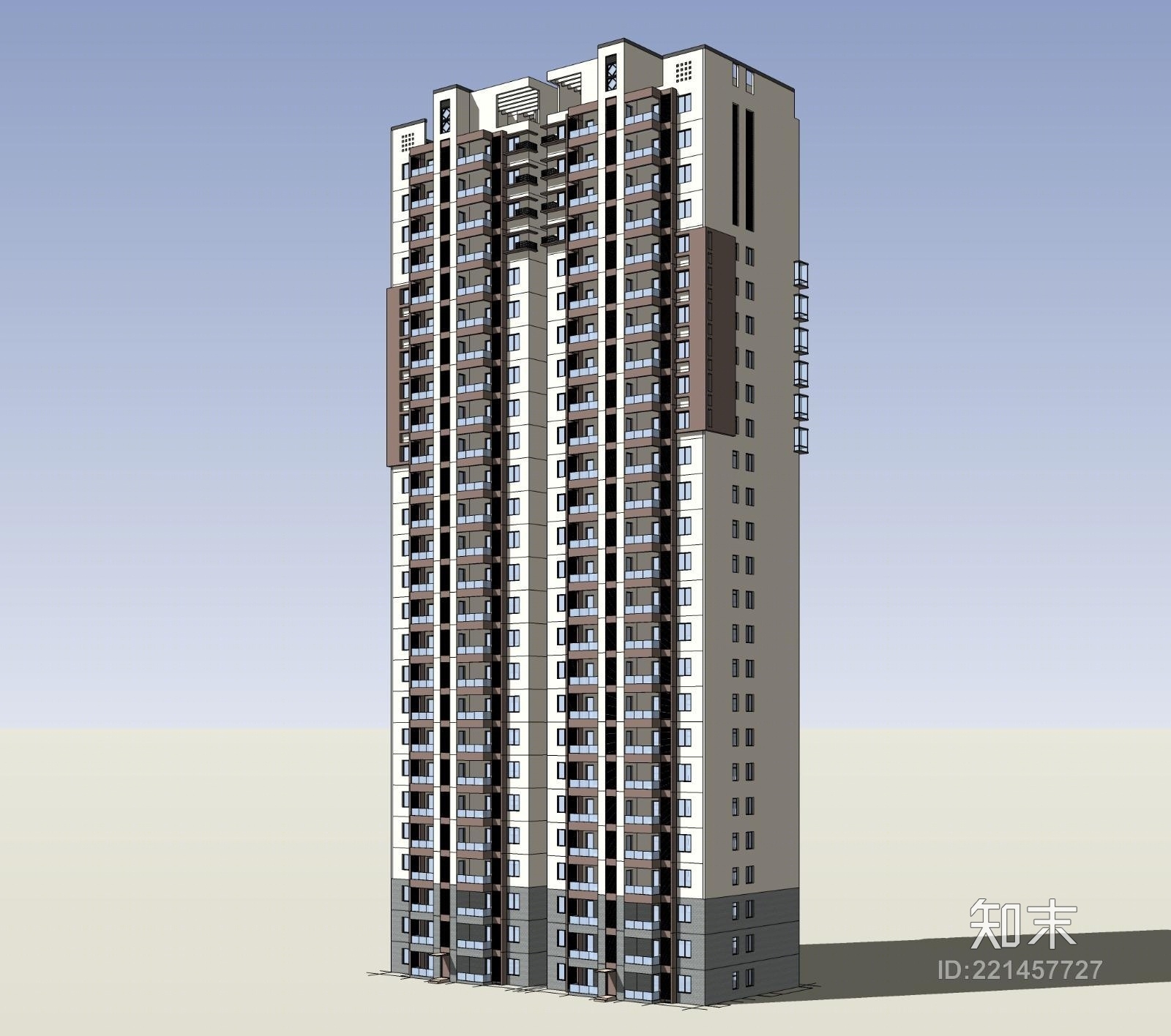 中式高层住宅SU模型下载【ID:221457727】