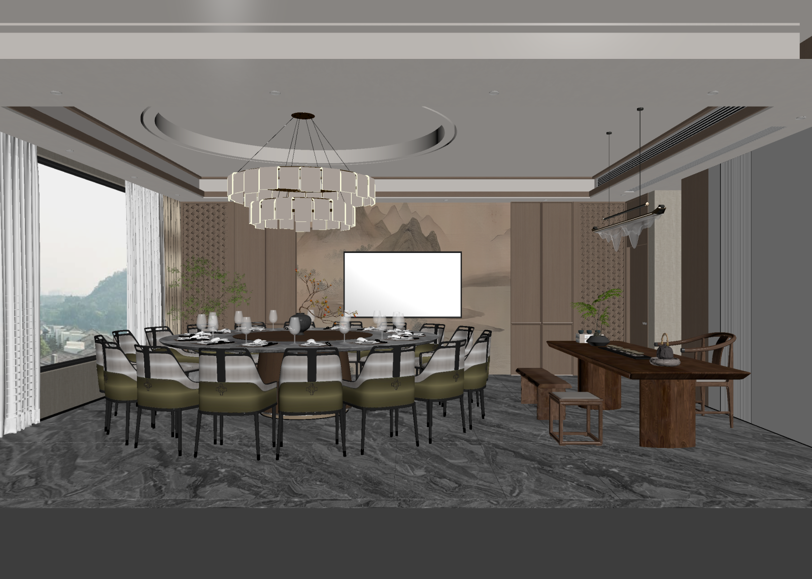 新中式酒店餐厅3D模型下载【ID:1215051388】