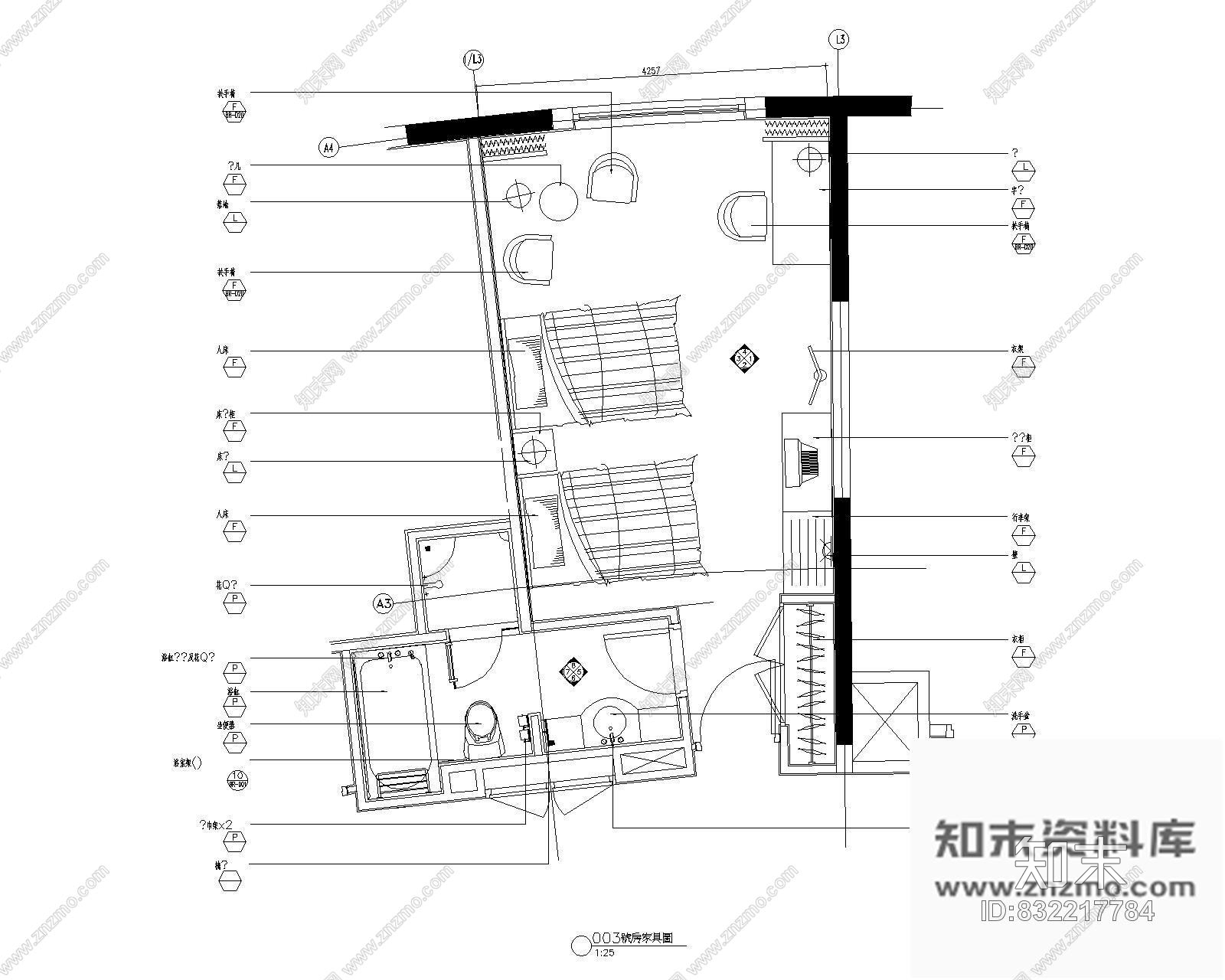 图块/节点客房平面图Ⅲcad施工图下载【ID:832217784】