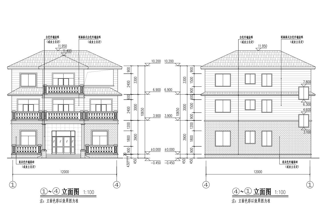 三层新农村砖混结构别墅建筑设计cad施工图下载【ID:166732172】