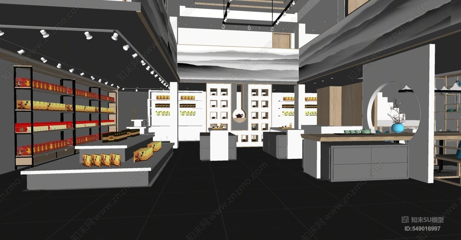新中式风格茶叶店SU模型下载【ID:549016997】