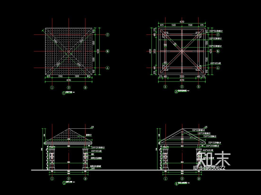 cad景观亭做法详图施工图下载【ID:345650622】