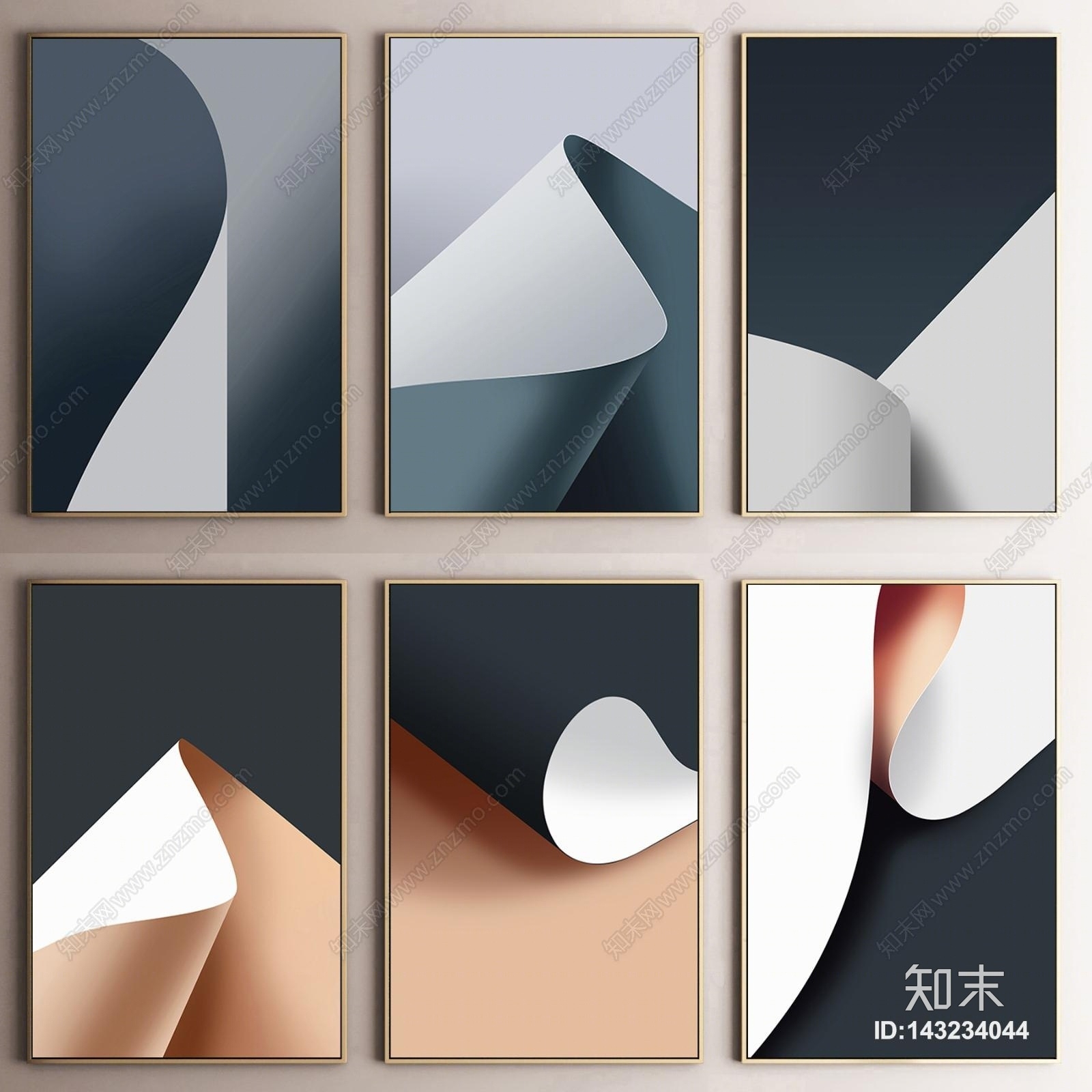 北欧黑白客厅装饰画3D模型下载【ID:143234044】