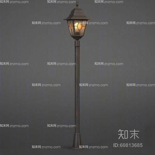 美式简约黑色铁艺花园灯3D模型下载【ID:60813685】