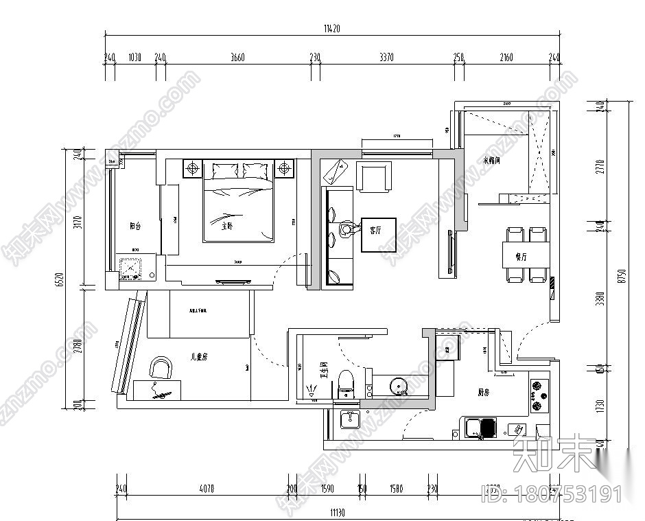 中央花园样板房室内施工图设计（附效果图）施工图下载【ID:180753191】