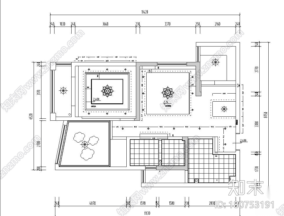 中央花园样板房室内施工图设计（附效果图）施工图下载【ID:180753191】