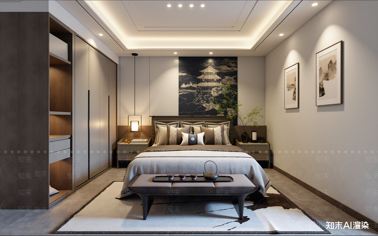 新中式家居卧室3D模型下载【ID:1222054877】