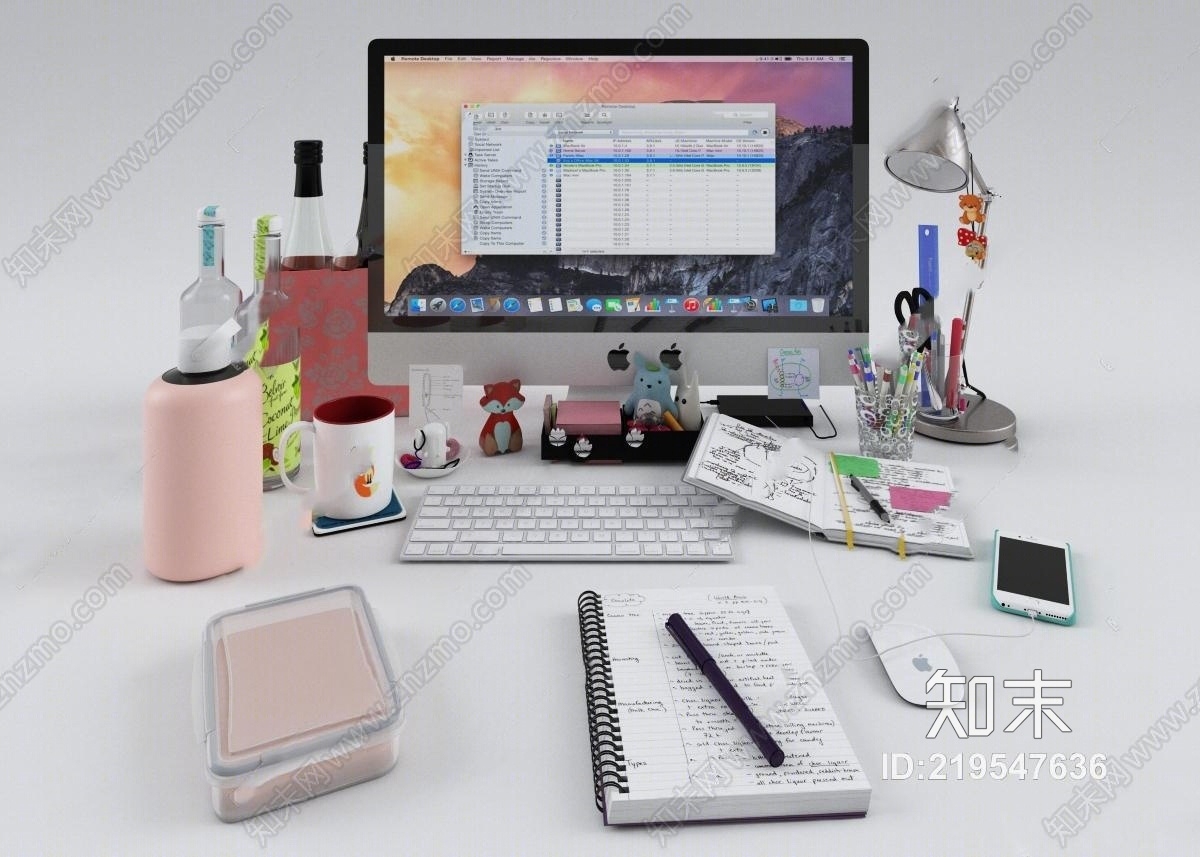 现代苹果电脑桌面摆件组合3D模型下载【ID:219547636】