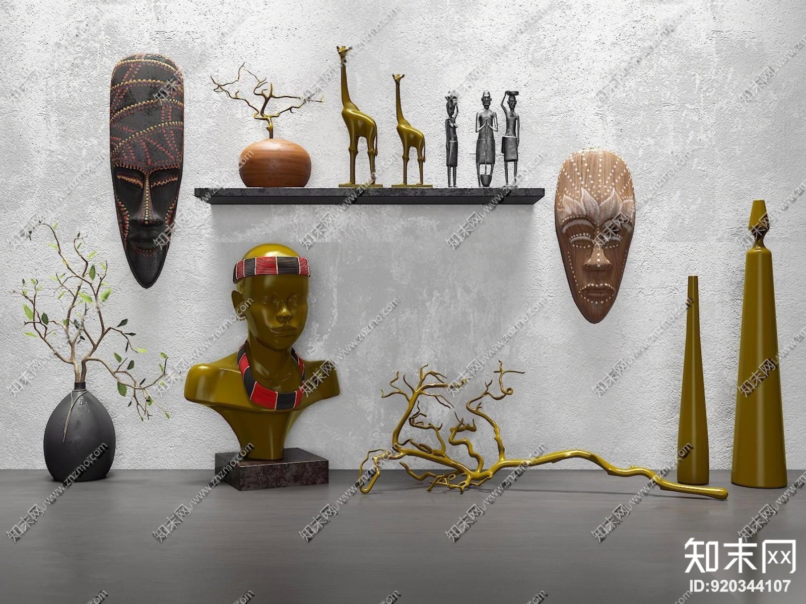现代民族风装饰品摆件雕塑3D模型下载【ID:920344107】