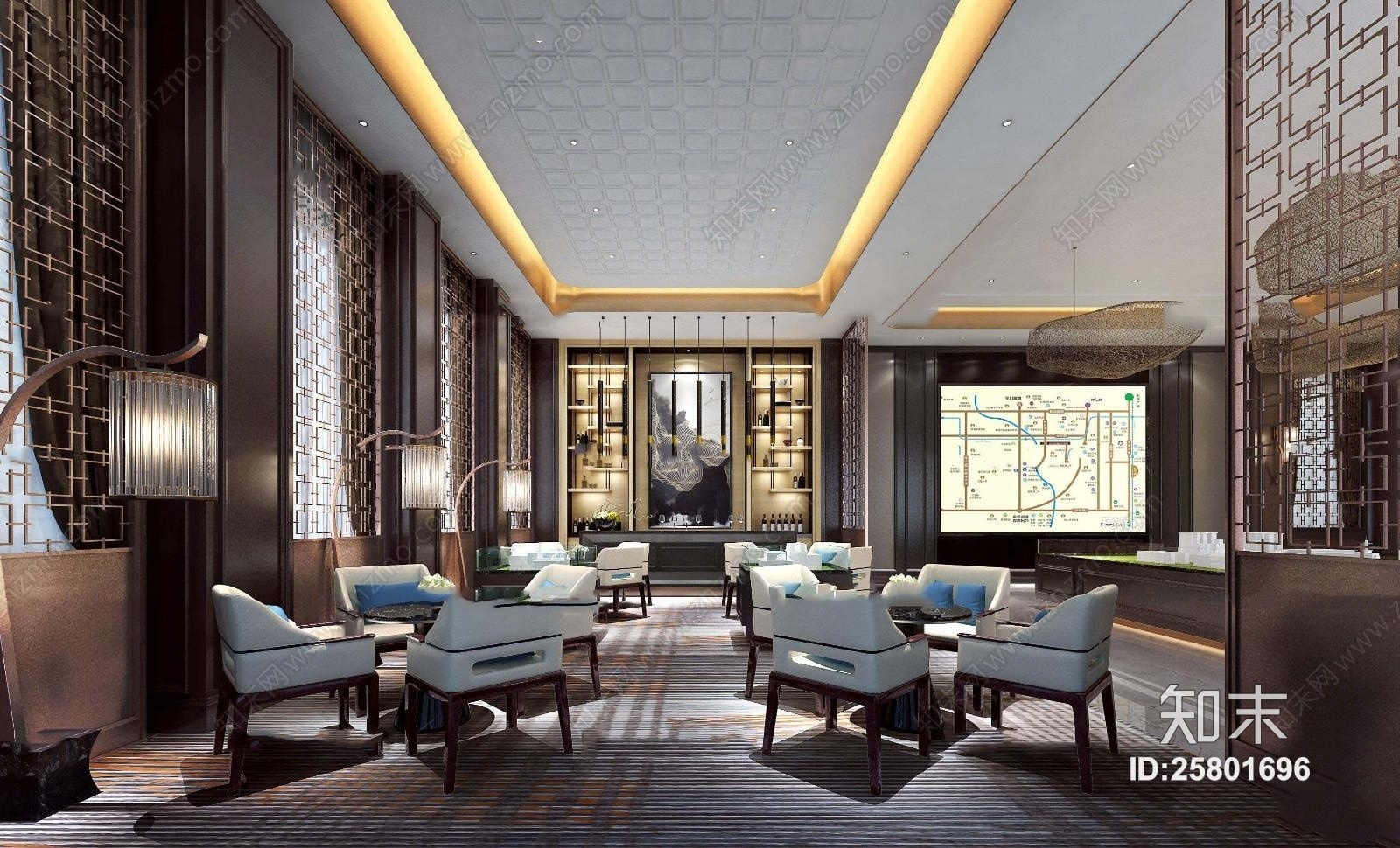 新中式售楼部洽谈区展示区3D模型下载【ID:25801696】