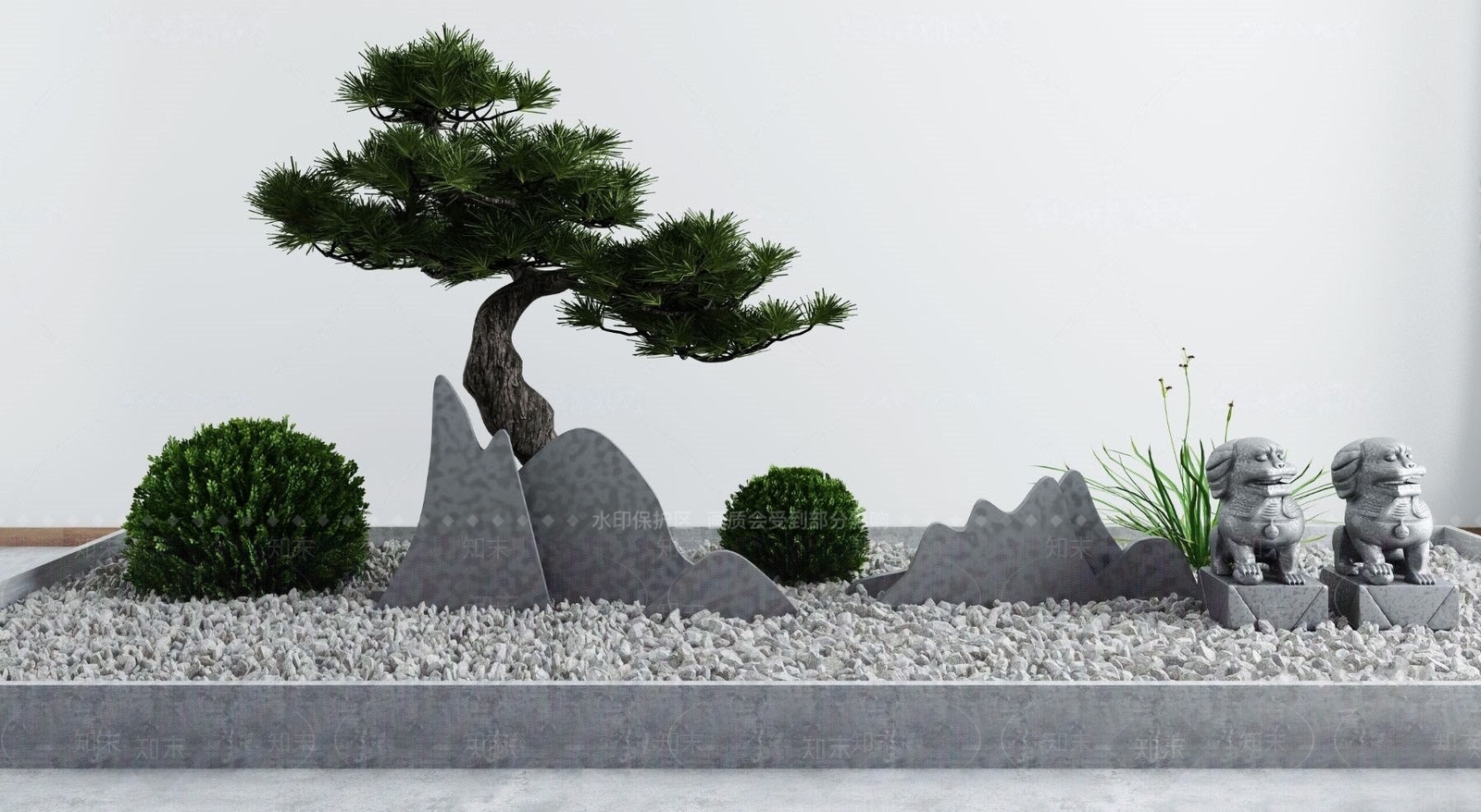 中式经典新中式松树假山园艺小品国外下载3D模型下载【ID:171864090】