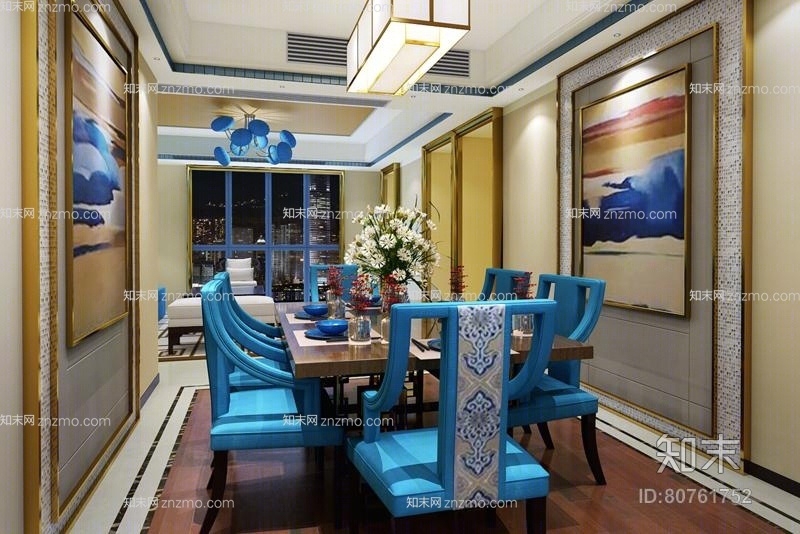 新中式家居餐厅3D模型下载【ID:80761752】