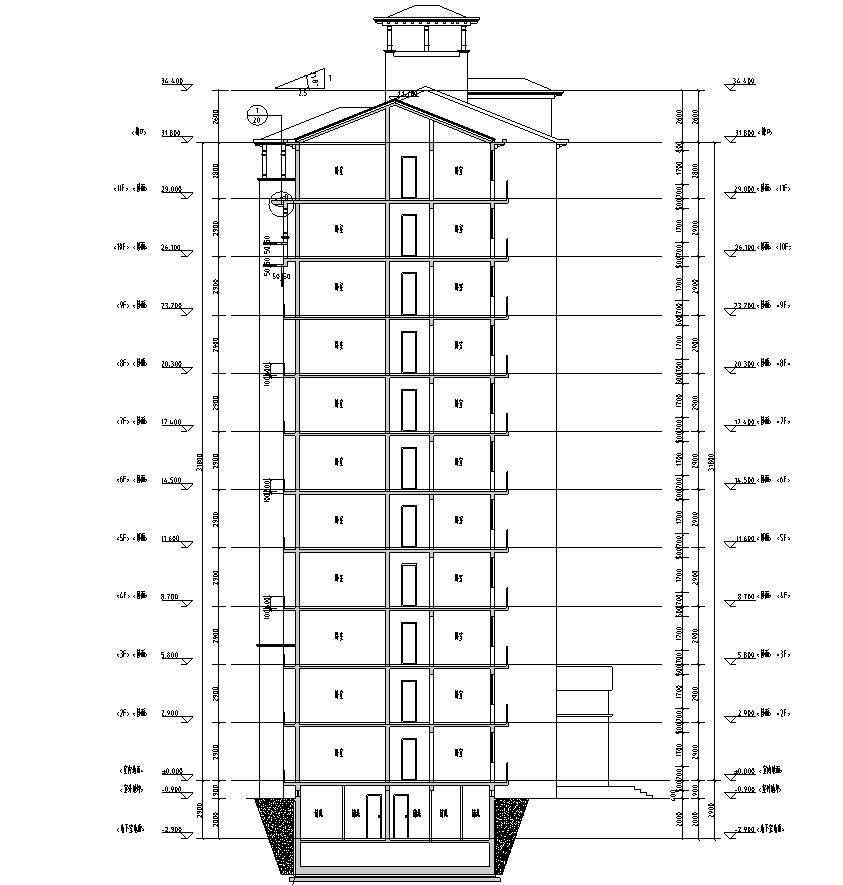 [宁夏]11层新中式风格剪力墙结构住宅小区建筑施工图cad施工图下载【ID:167534117】