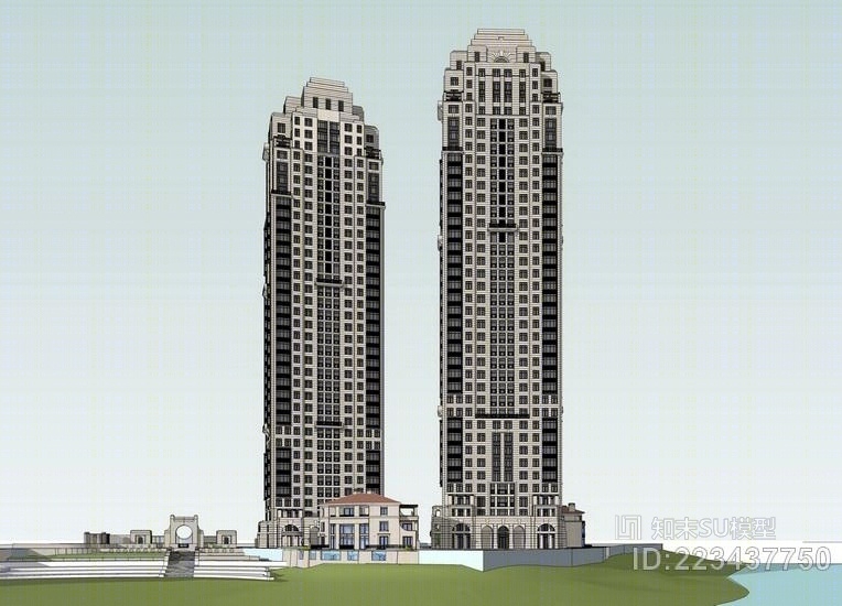 万科湖心岛新古典超高层住宅SU模型下载【ID:223437750】