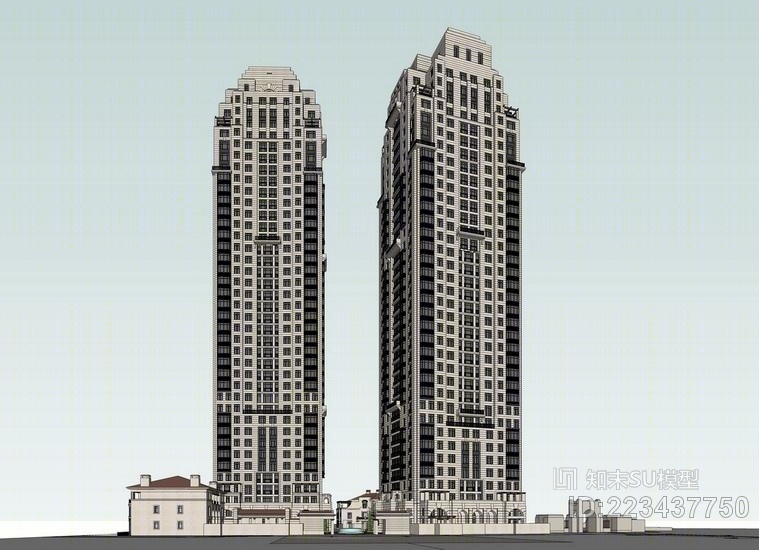 万科湖心岛新古典超高层住宅SU模型下载【ID:223437750】