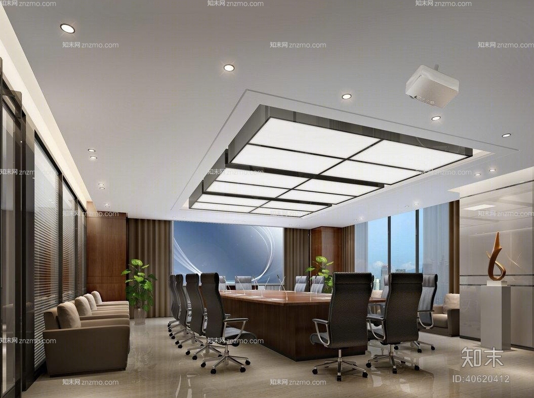 现代木艺办公桌椅组合3D模型下载【ID:40620412】
