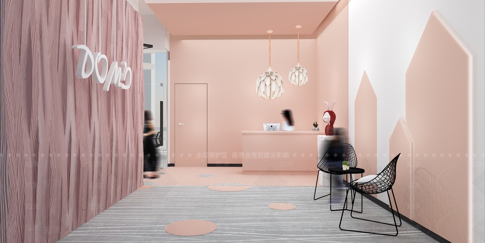 现代网红办公室前台过道全景模型室内SU模型下载【ID:333505321】