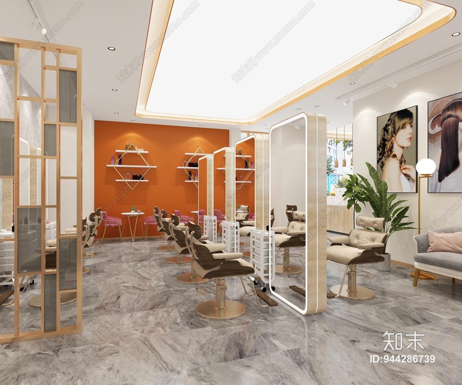 现代轻奢理发店3D模型下载【ID:944286739】