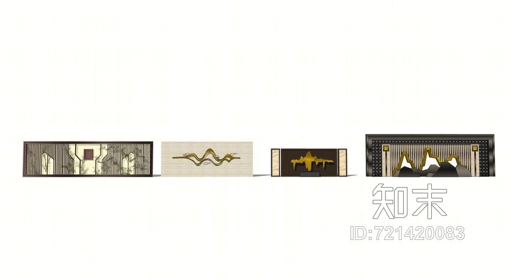 新中式景墙组合SU模型下载【ID:721420083】