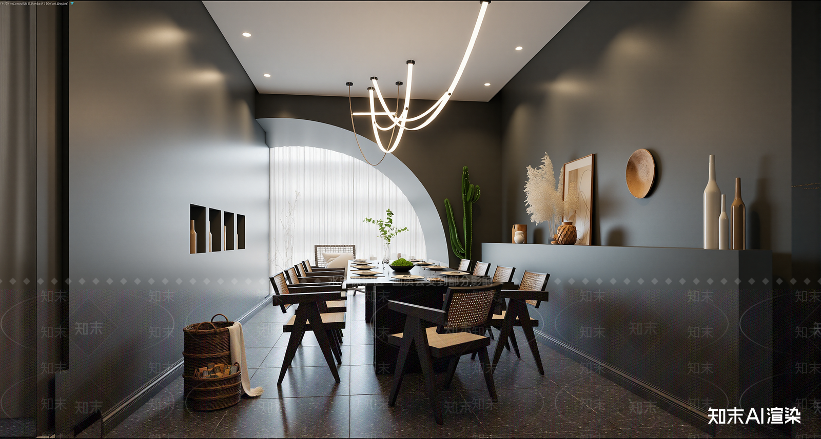 现代酒店餐厅3D模型下载【ID:1222000430】