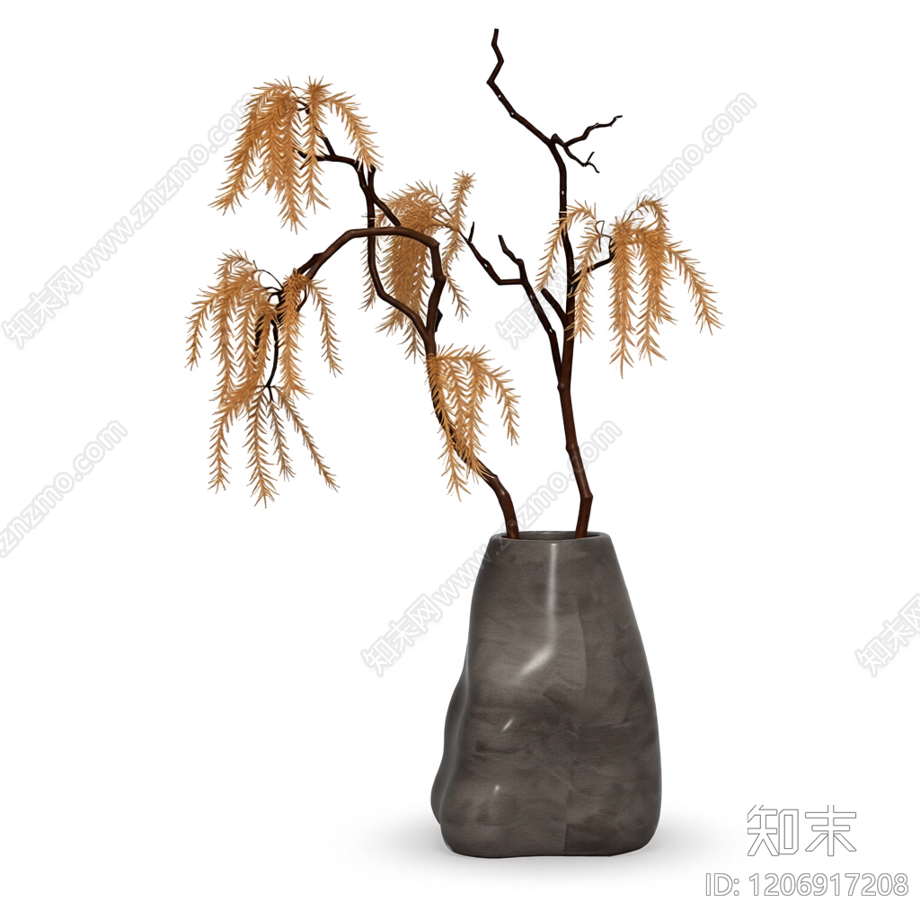 枯枝花瓶装饰摆件3D模型下载【ID:1206917208】