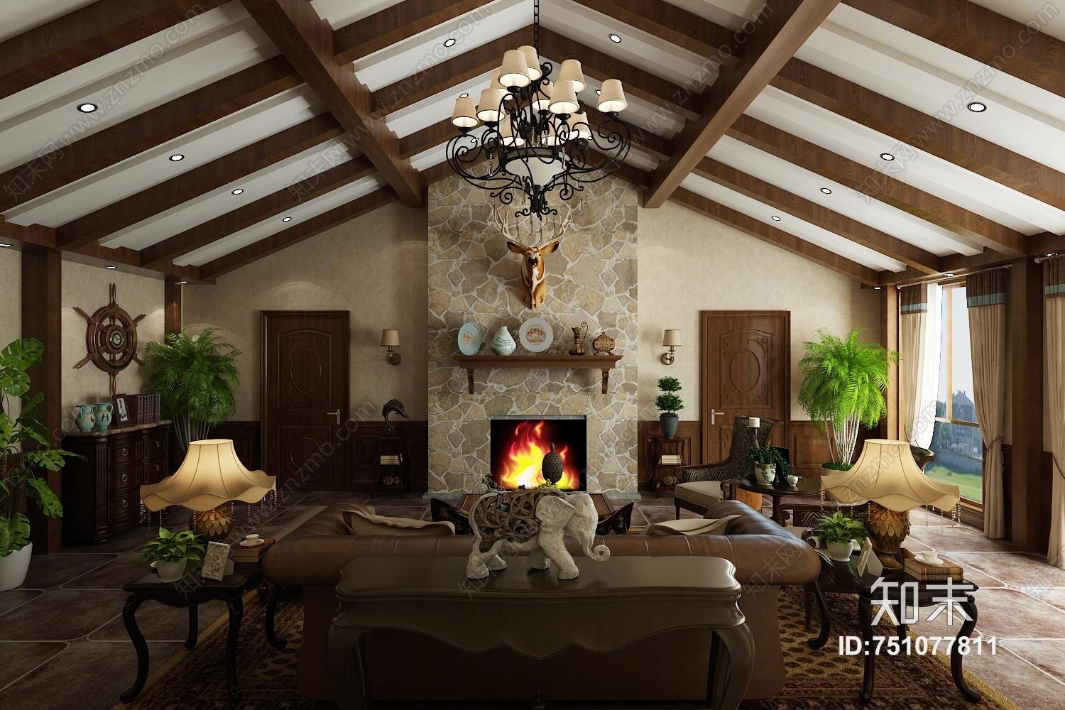 美式风格别墅3D模型下载【ID:751077811】