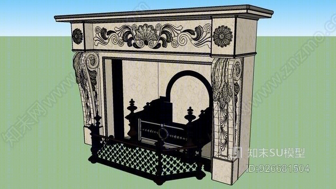 大理石钢和金壁炉SU模型下载【ID:926681504】