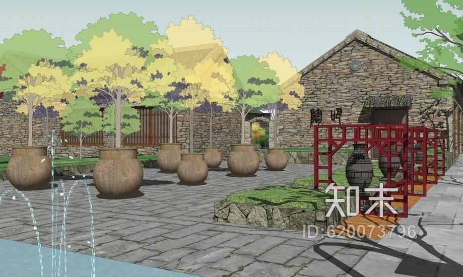 乡村陶艺馆景观设计SU模型下载【ID:620073796】