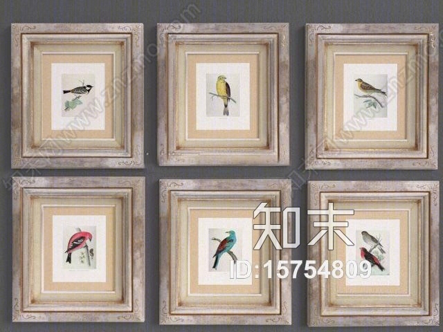 现代实木画框绘画小鸟装饰画3D模型下载【ID:15754809】