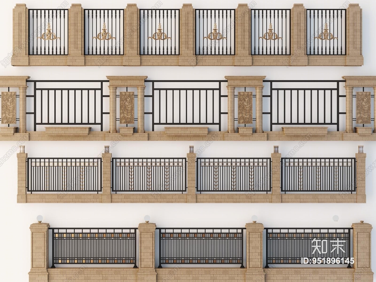 简欧铁艺围墙3D模型下载【ID:951896145】
