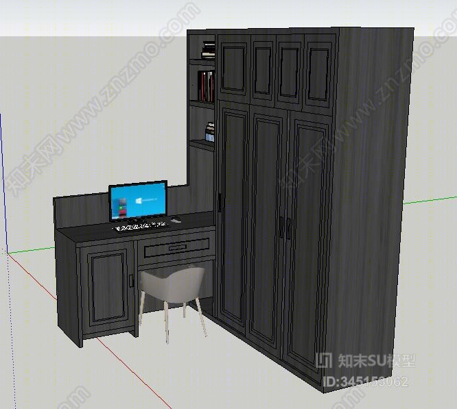 推拉门衣柜书桌一体SU模型下载【ID:345153062】