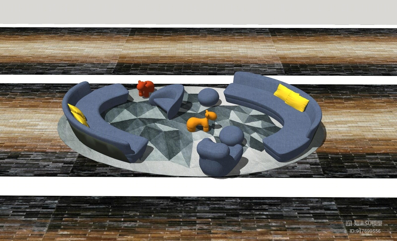 沙发凳子组合SU模型下载【ID:917699556】