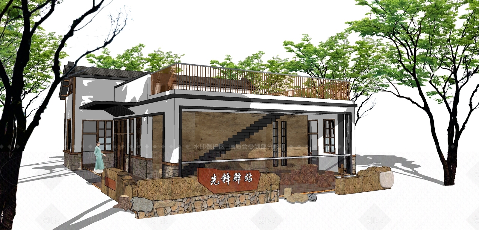 新中式驿站SU模型下载【ID:170444143】