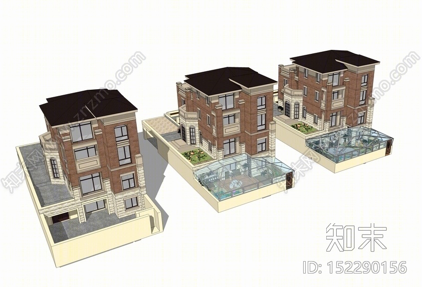 欧式独栋别墅SU模型下载【ID:152290156】