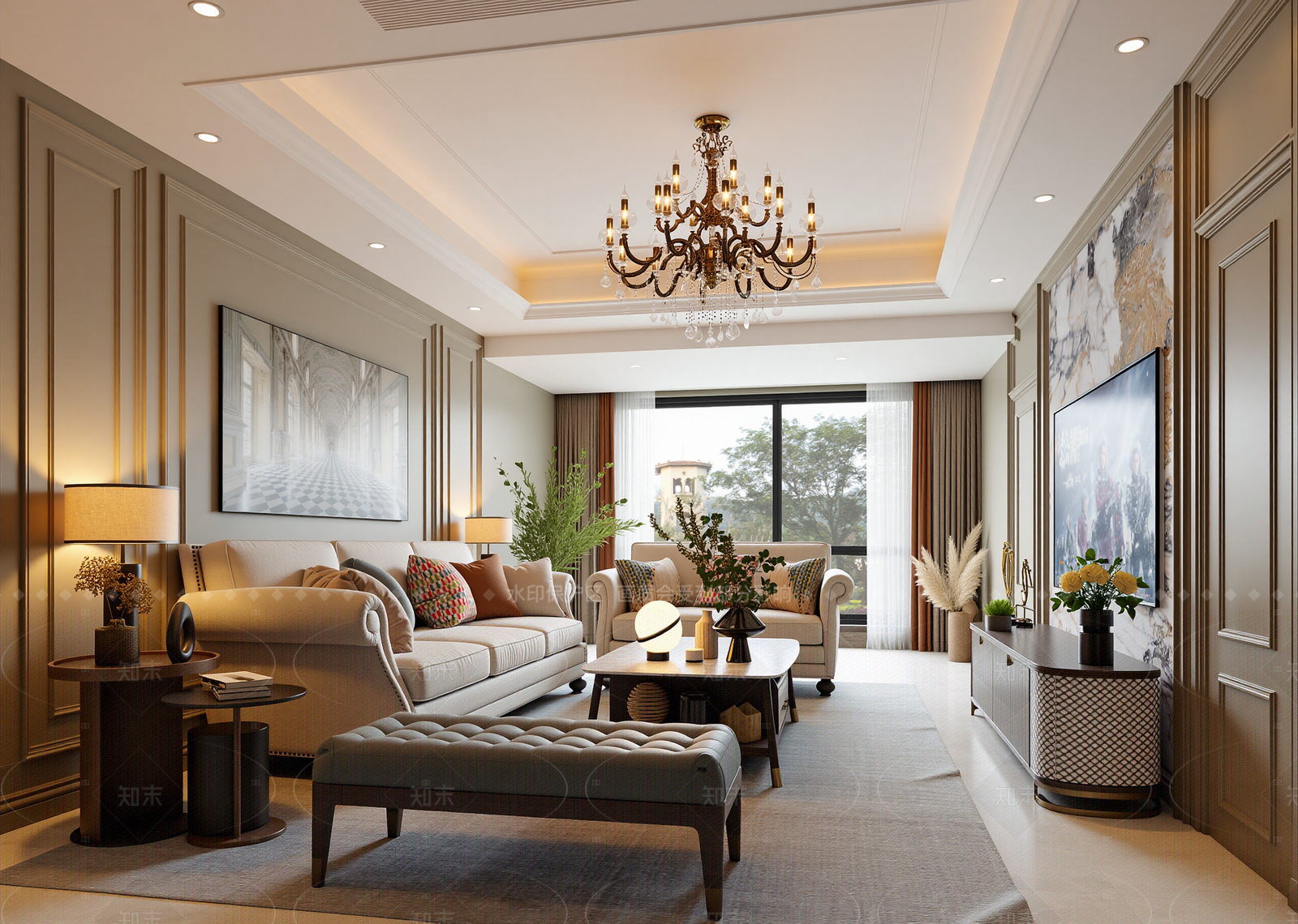 简欧别墅客厅3D模型下载【ID:1214580418】