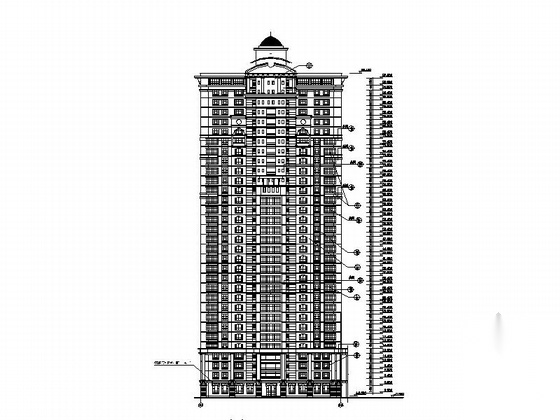 [中山]某32层欧式风格商住楼建筑施工图（106.4米）cad施工图下载【ID:167024169】