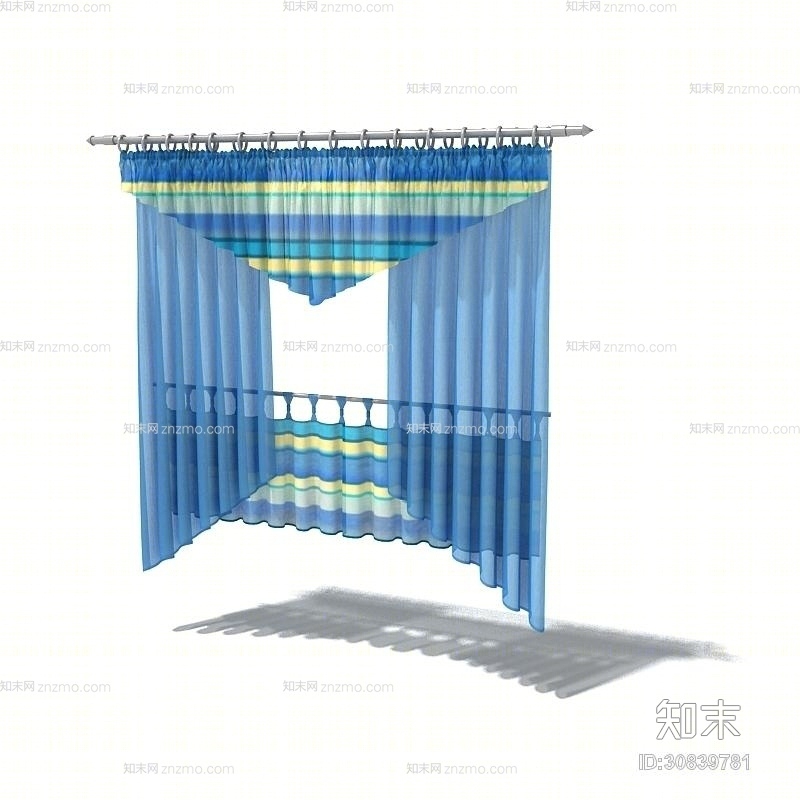 蓝色布艺窗帘3D模型下载【ID:30839781】
