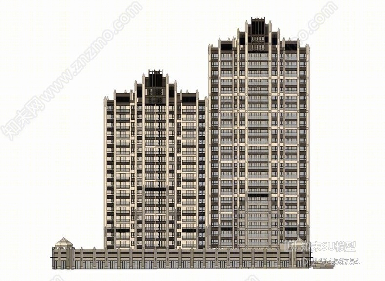 artdeco高层住宅SU模型下载【ID:243456754】