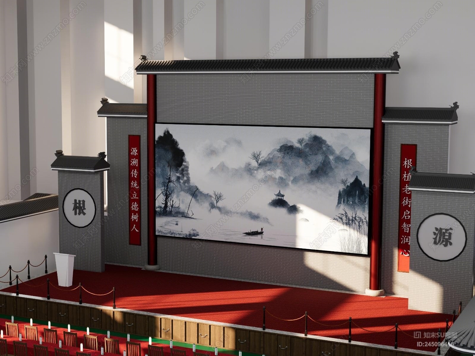 中式风格校园舞台SU模型下载【ID:245096416】