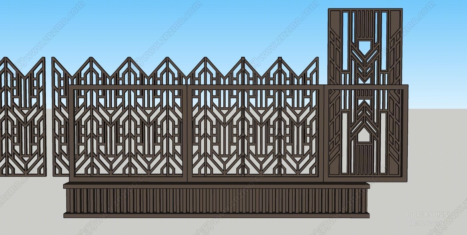 欧式小区铁艺景观大门SU模型下载【ID:945686101】