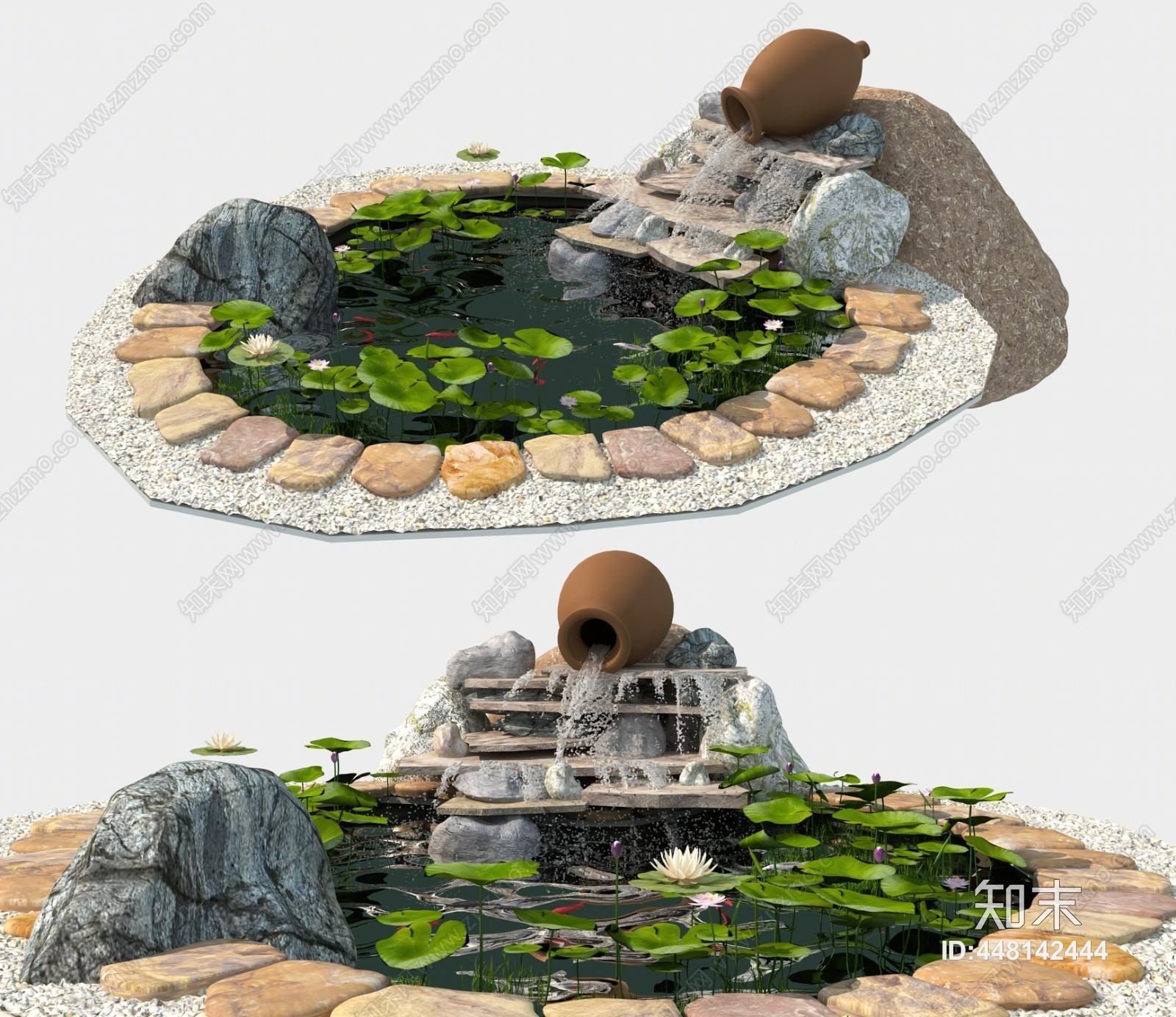 中式景观水池3D模型下载【ID:448142444】