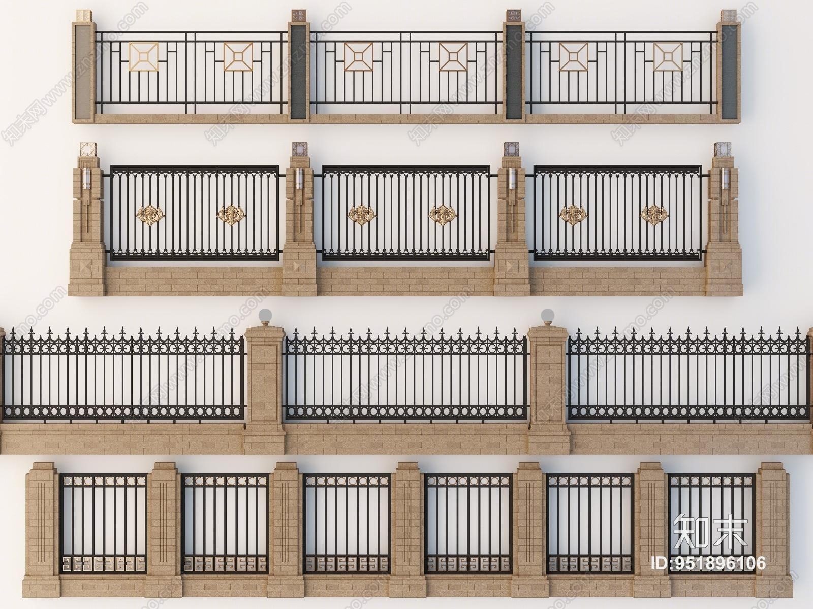 简欧铁艺围墙3D模型下载【ID:951896106】