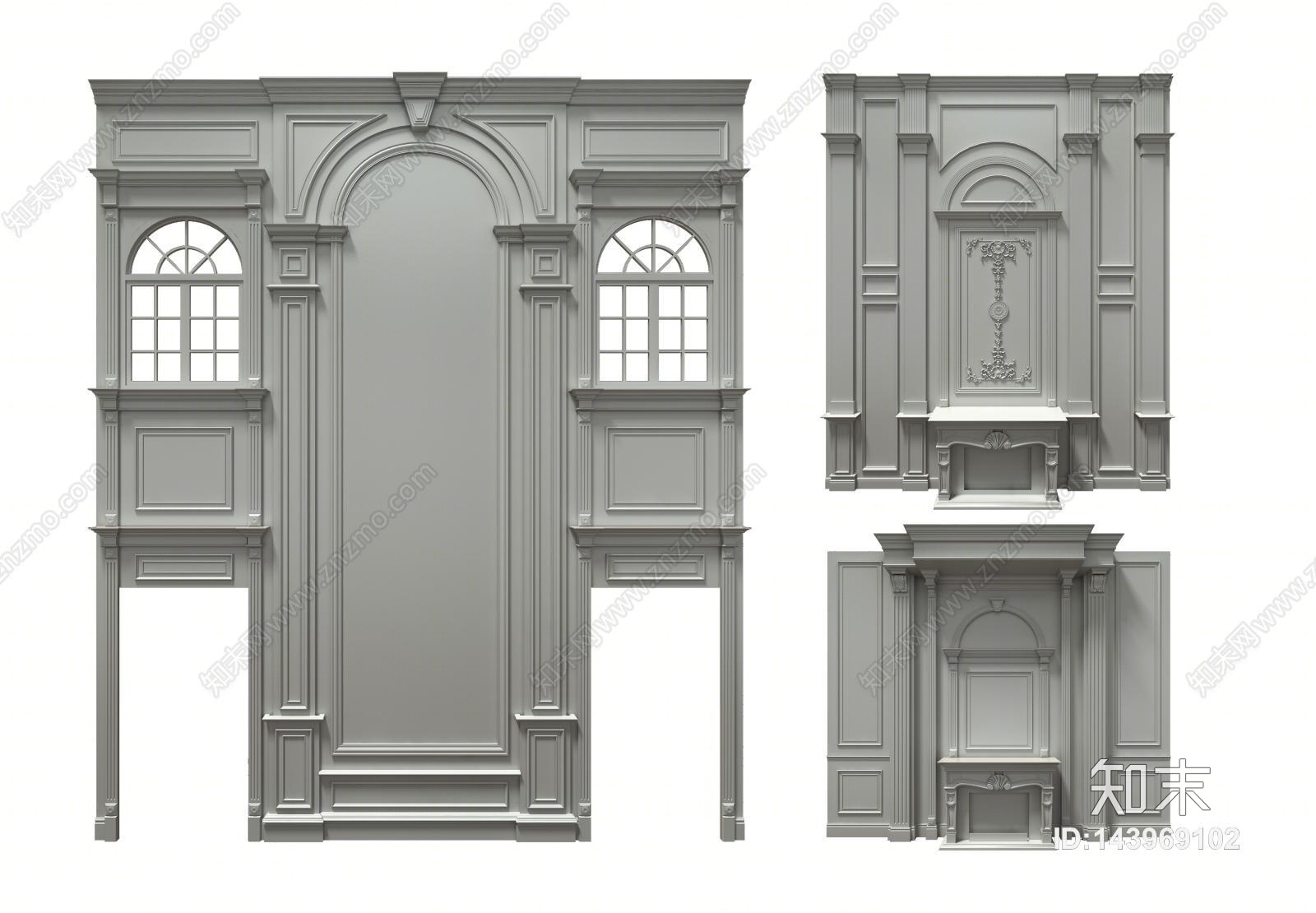 欧式古典别墅背景墙3D模型下载【ID:143969102】