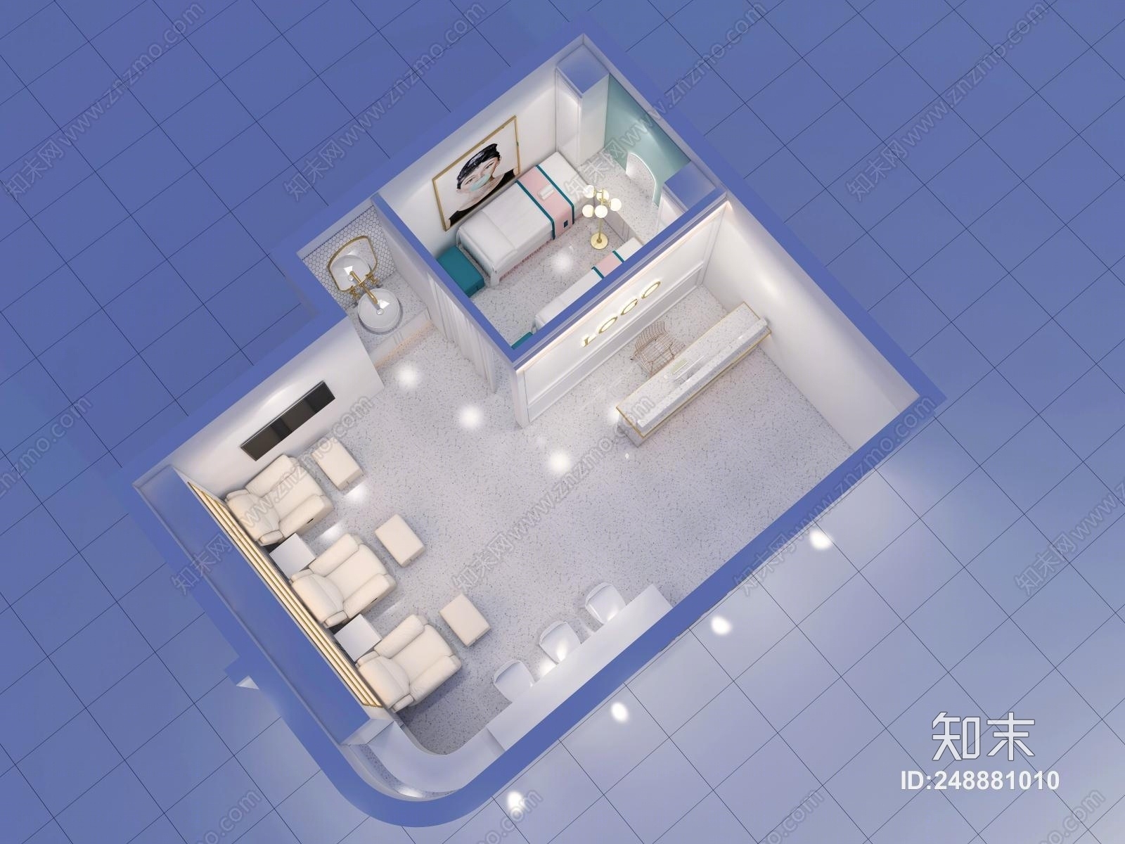 现代风格美甲店3D模型下载【ID:248881010】