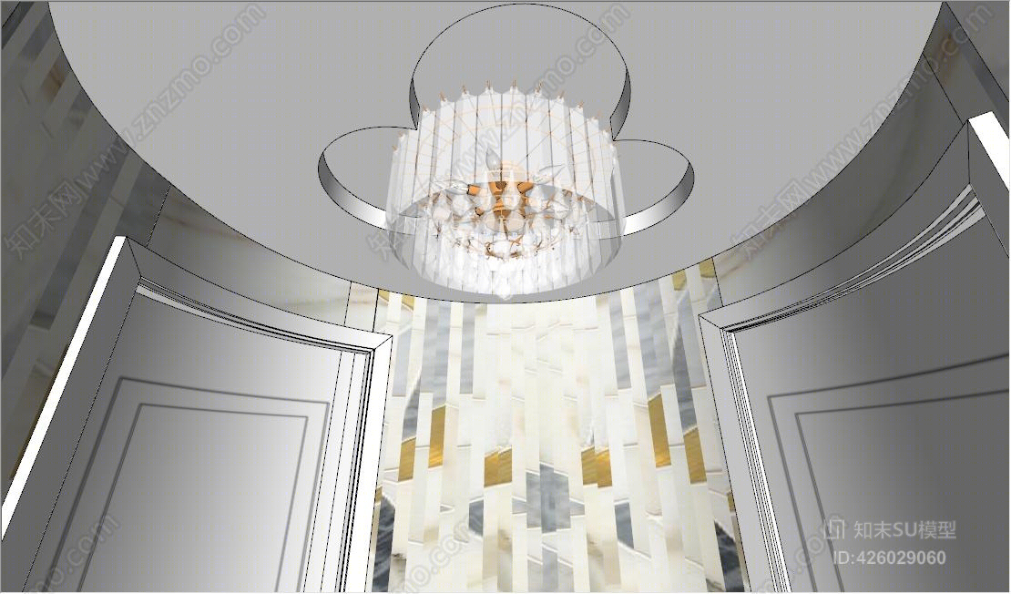 欧式水晶吸顶灯SU模型下载【ID:426029060】