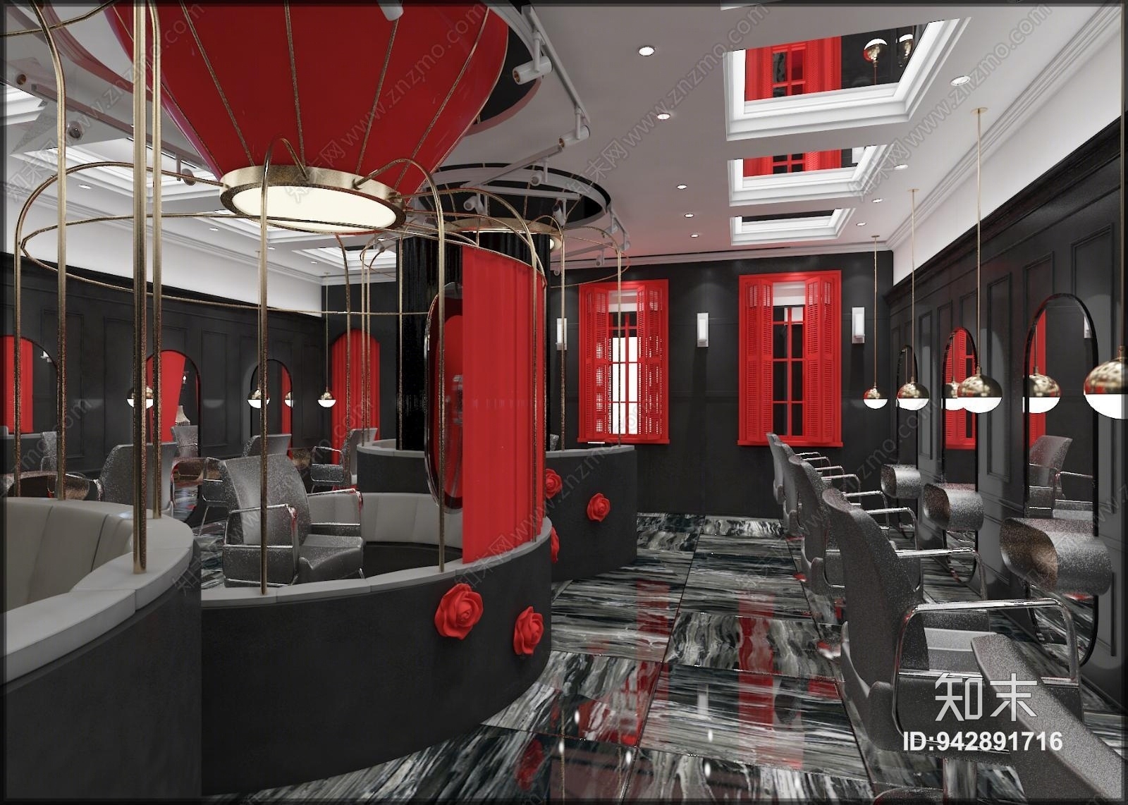简欧黑白色调个性美发店3D模型下载【ID:942891716】